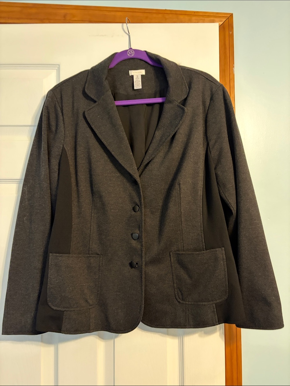 Women’s Dark Gray Knit Blazer Jacket - Classic Tailored Style